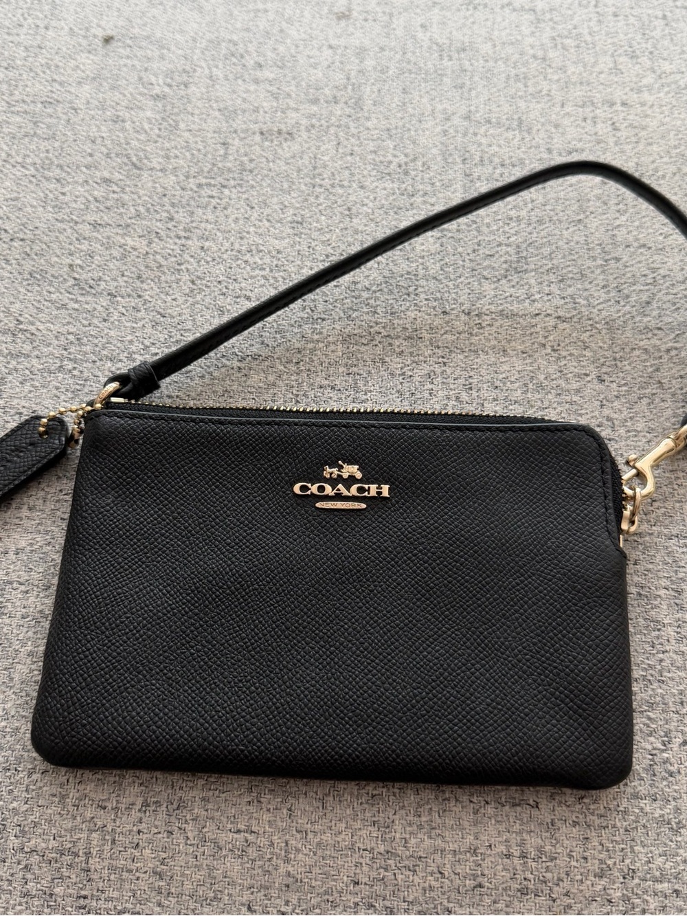 Coach Black Leather Wristlet with Gold Logo